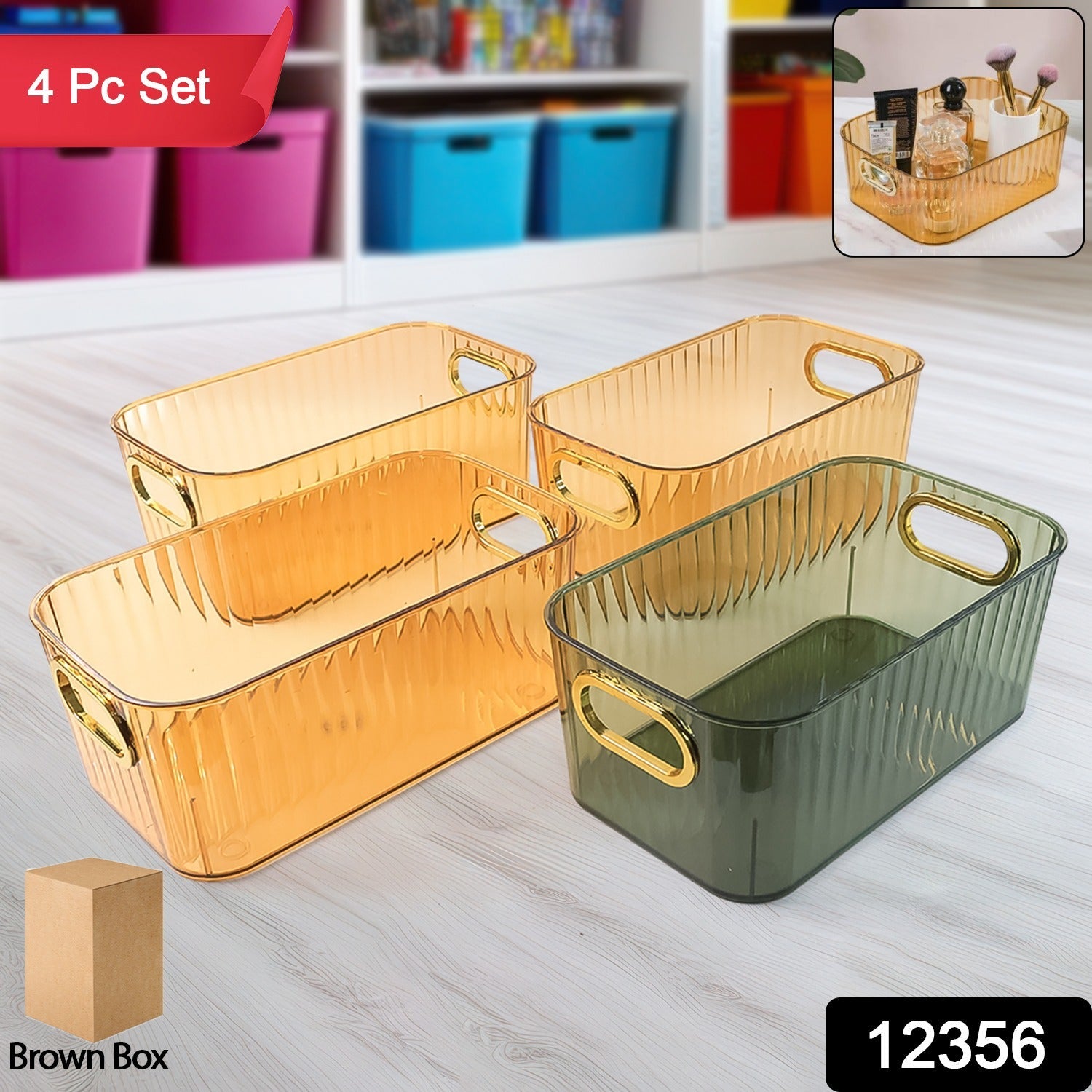 Elegant Ribbed Clear Organizer Basket Elegant Ribbed Clear Organizer Basket